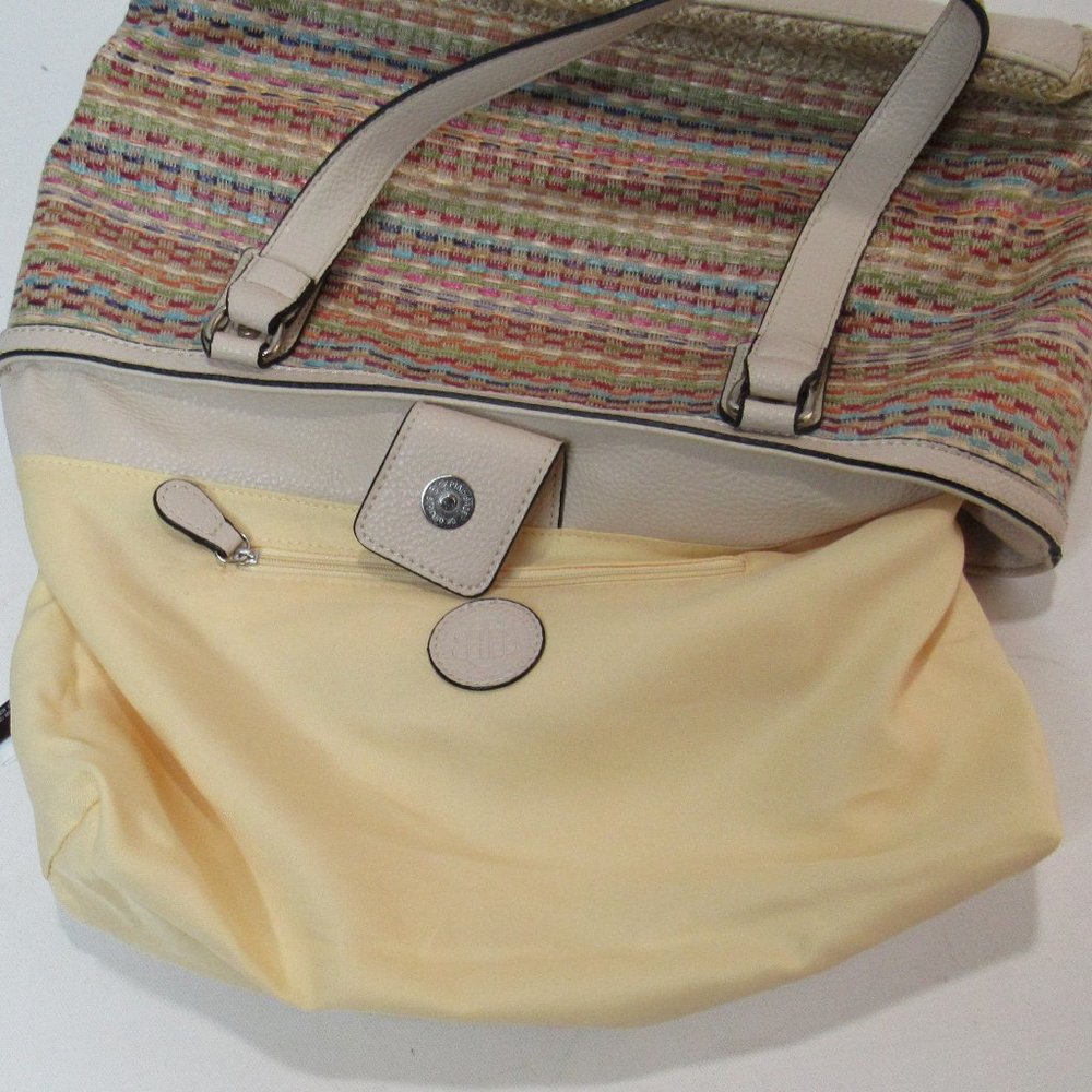 Dana Buchman Women’s Multicolored Woven Straw Faux Leather Tote Bag Purse - Picture 7 of 13